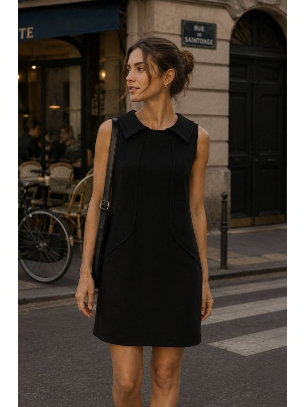 Carolina Herrera Black Collared Knit Dress Size 12 Mod 60's